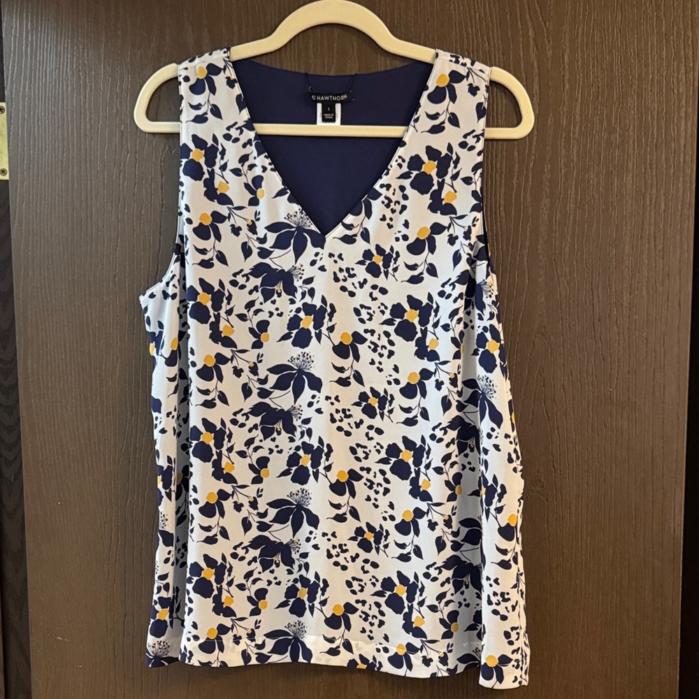 41 Hawthorn Sleeveless Fully Reversible Floral Blouse - Navy and Yellow